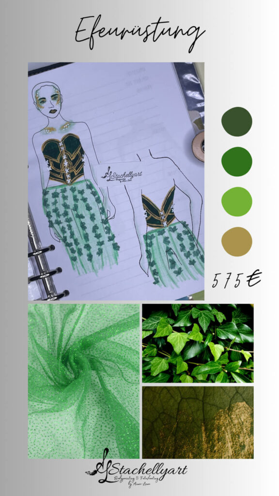 Bodypainting Stachellyart - Skizzenkatalog, Skizze Efeurüstung