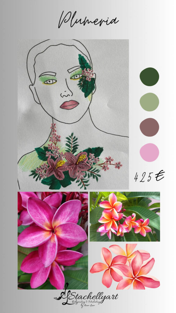 Bodypainting Stachellyart - Skizzenkatalog, Skizze Plumeria