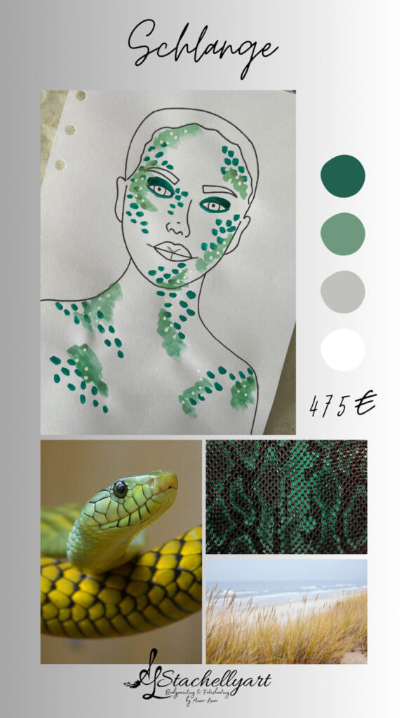 Bodypainting Stachellyart - Skizzenkatalog, Skizze Schlange