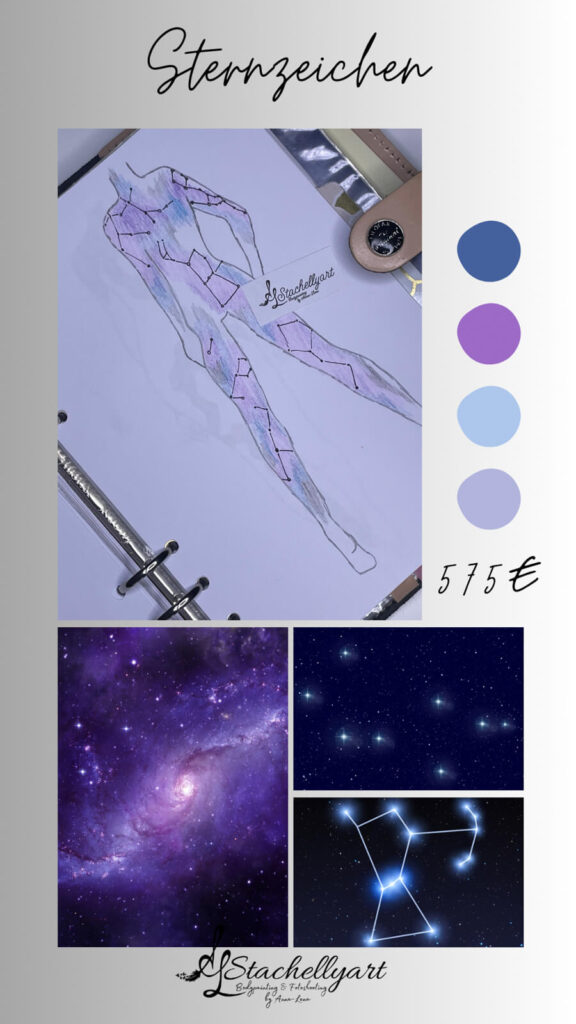 Bodypainting Stachellyart - Skizzenkatalog, Skizze Sternzeichen